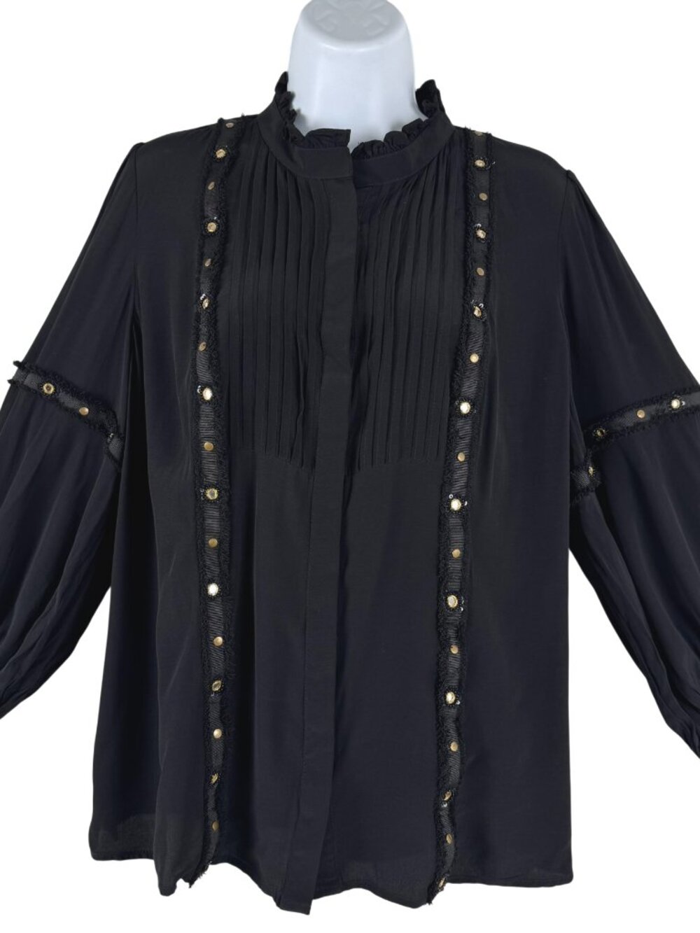 Figue Peasant Top Blouse Medium Black Whimsigoth Dark Romantic Boho TP-4059